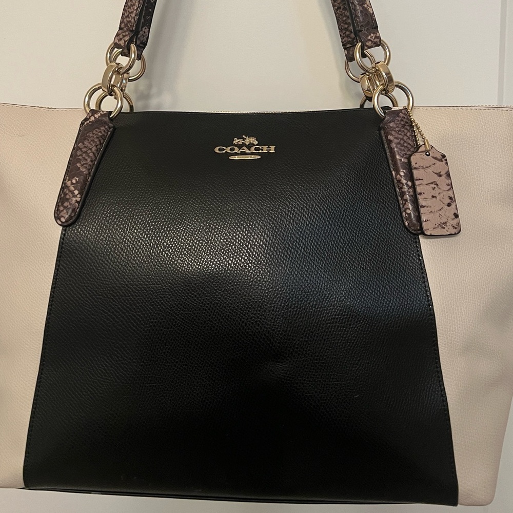 Coach "Ava" Black & Cream Purse with snake printed straps